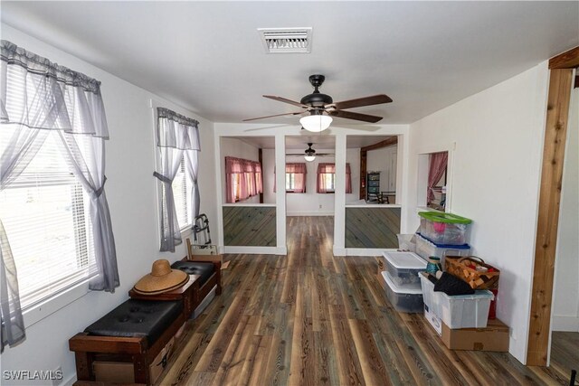 17841 Palm Creek Dr, North Fort Myers, FL 33917 - interior space featuring dark wood finished floors, visible vents, baseboards, and ceiling fan