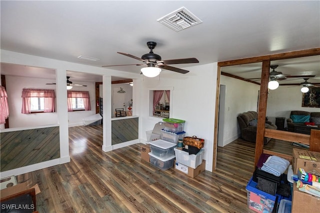 17841 Palm Creek Dr, North Fort Myers, FL 33917 - living room featuring ceiling fan, baseboards, wood finished floors, and visible vents
