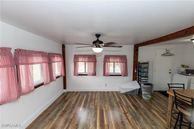 17841 Palm Creek Dr, North Fort Myers, FL 33917 - unfurnished living room with ceiling fan, baseboards, and wood finished floors