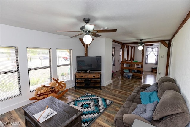 17841 Palm Creek Dr, North Fort Myers, FL 33917 - living area with ceiling fan, baseboards, and wood finished floors