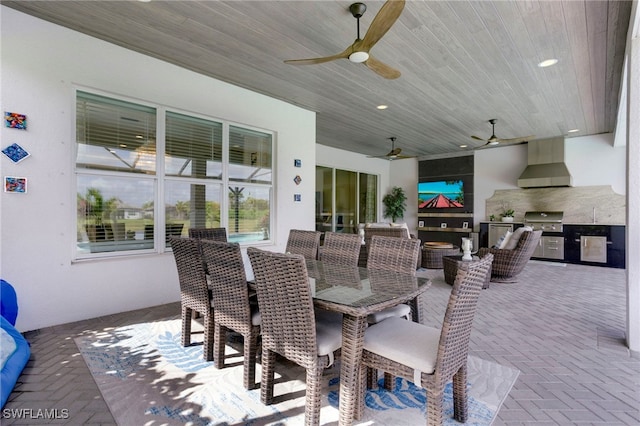 11607 Periwinkle Dr, Naples, FL 34120 - view of patio / terrace featuring area for grilling, outdoor dining space, ceiling fan, and grilling area
