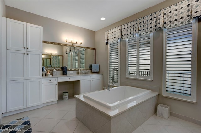 11607 Periwinkle Dr, Naples, FL 34120 - full bathroom with tile patterned floors, vanity, recessed lighting, and a bath