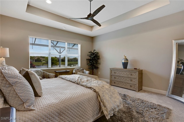 11607 Periwinkle Dr, Naples, FL 34120 - carpeted bedroom featuring a tray ceiling, ceiling fan, baseboards, and recessed lighting