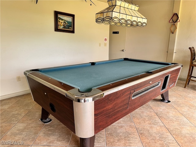 game room featuring baseboards, billiards, and light tile patterned floors