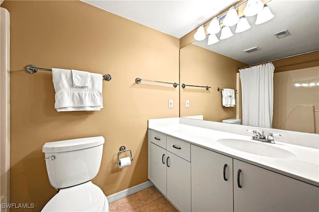 bathroom with toilet, baseboards, visible vents, and tile patterned flooring