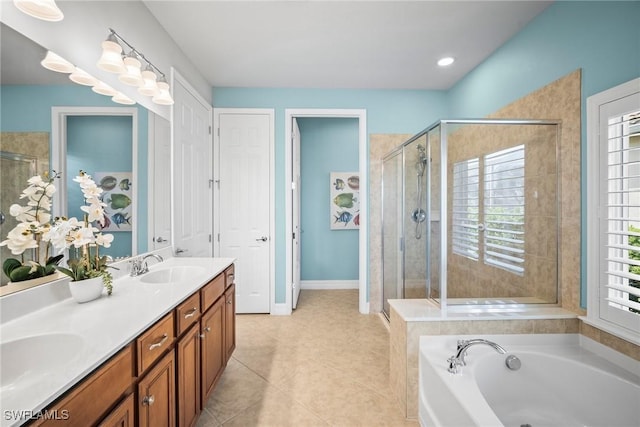 8629 Julia Ln, Naples, FL 34114 - bathroom featuring a wealth of natural light, a bath, a sink, and a stall shower