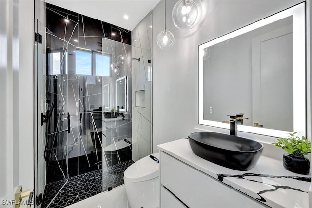 1041 Embers Pkwy W, Cape Coral, FL 33993 - bathroom with a marble finish shower, toilet, and vanity
