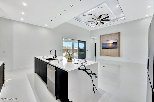 1041 Embers Pkwy W, Cape Coral, FL 33993 - kitchen featuring light countertops, a sink, modern cabinets, and stainless steel dishwasher