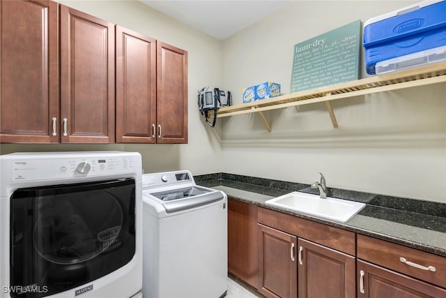 9337 Campanile Cir, Naples, FL 34114 - washroom featuring independent washer and dryer, a sink, and cabinet space