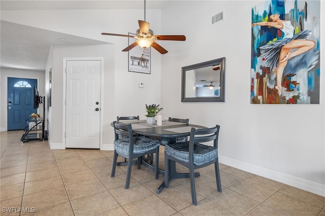1015 SE 25th Ln, Cape Coral, FL 33904 - dining area featuring light tile patterned flooring, baseboards, visible vents, and a ceiling fan