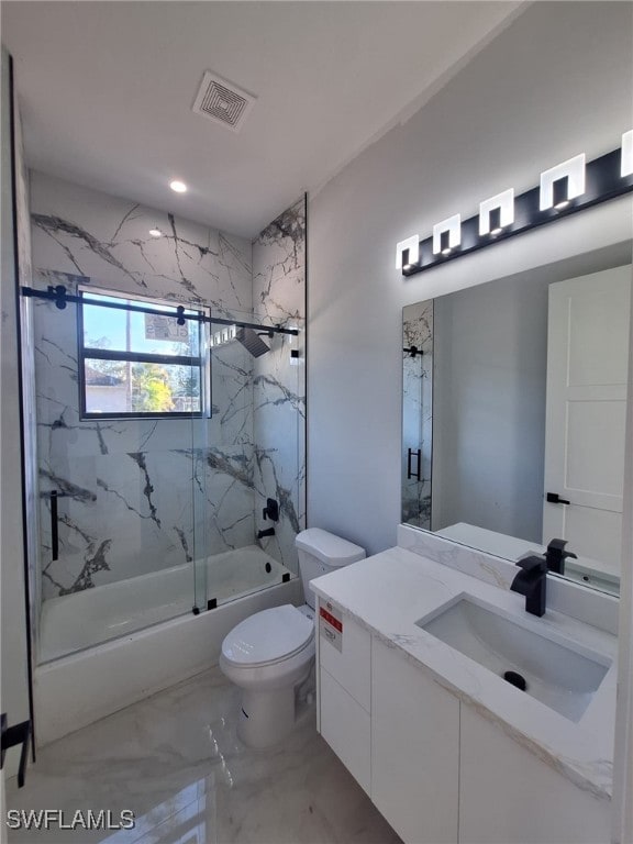 157 Everglades Blvd S, Naples, FL 34117 - full bathroom featuring vanity, marble finish flooring, and enclosed tub / shower combo