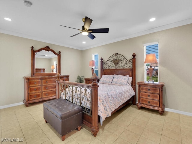 3904 SW 20th Ave, Cape Coral, FL 33914 - bedroom featuring baseboards, ornamental molding, recessed lighting, and ceiling fan