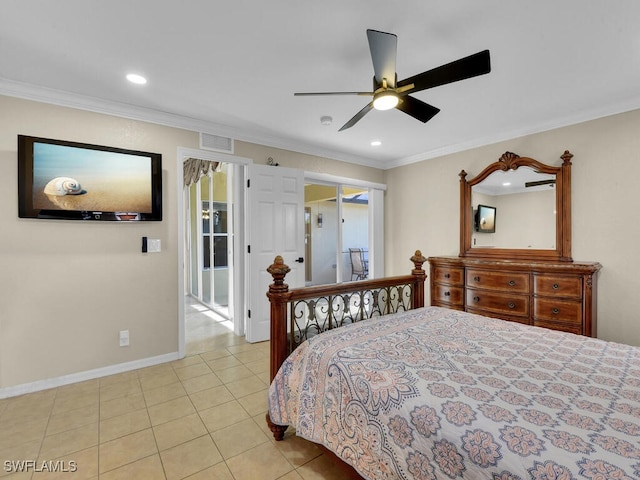 3904 SW 20th Ave, Cape Coral, FL 33914 - bedroom featuring baseboards, visible vents, ornamental molding, and light tile patterned floors
