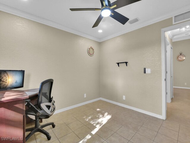 3904 SW 20th Ave, Cape Coral, FL 33914 - office featuring tile patterned floors, visible vents, ornamental molding, and a ceiling fan