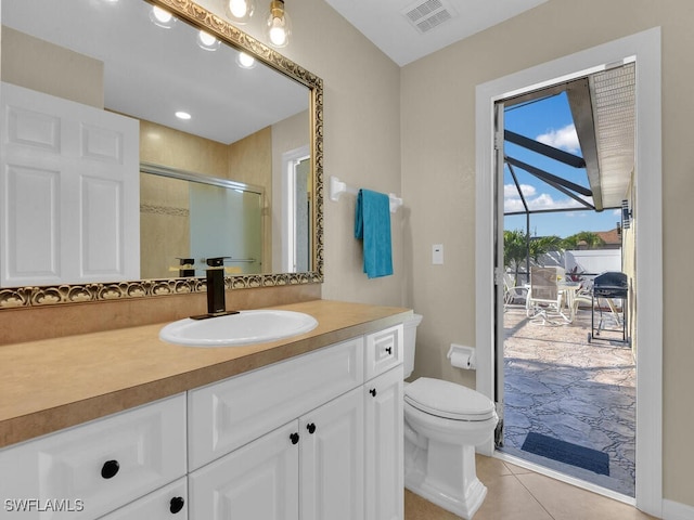 3904 SW 20th Ave, Cape Coral, FL 33914 - full bathroom with tile patterned flooring, vanity, toilet, a stall shower, and visible vents