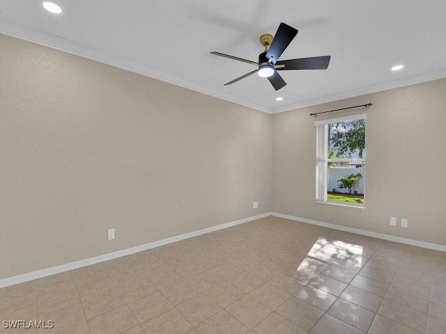 3904 SW 20th Ave, Cape Coral, FL 33914 - unfurnished room with crown molding, baseboards, ceiling fan, recessed lighting, and light tile patterned floors