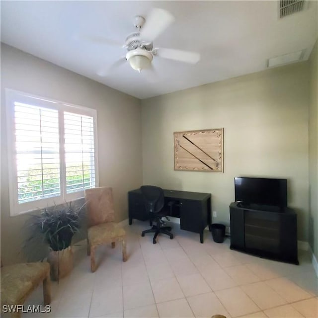 21809 Masters Cir, Estero, FL 33928 - office area featuring a ceiling fan, visible vents, and light tile patterned floors