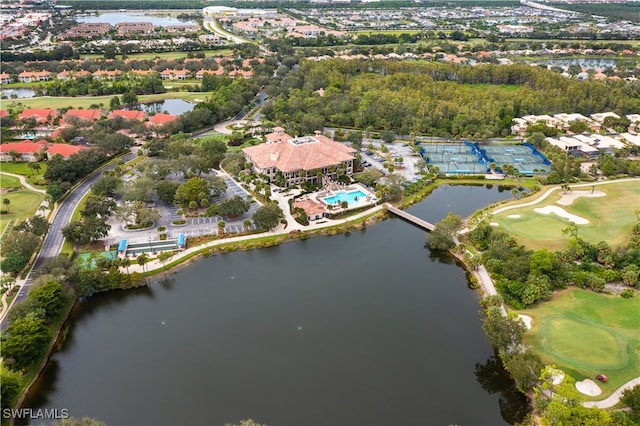 20231 Calice Ct Unit 2703, Estero, FL 33928 - aerial view of property's location featuring a nearby body of water, a local golf course, and nearby suburban area