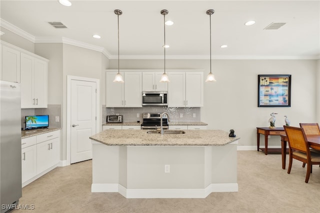 1408 Lucena Ln S, Naples, FL 34113 - kitchen featuring crown molding, visible vents, appliances with stainless steel finishes, and a sink
