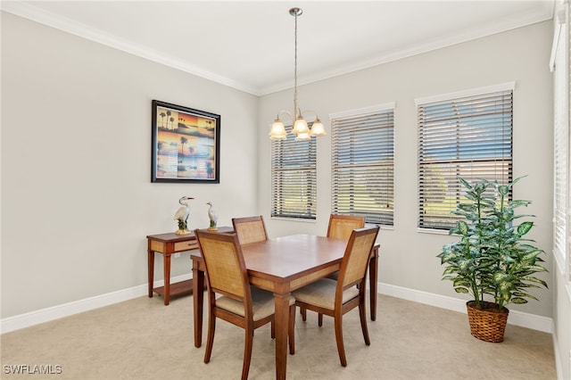 1408 Lucena Ln S, Naples, FL 34113 - dining space with baseboards, a healthy amount of sunlight, a notable chandelier, and crown molding