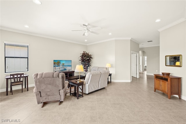 1408 Lucena Ln S, Naples, FL 34113 - living room with arched walkways, baseboards, ceiling fan, and recessed lighting
