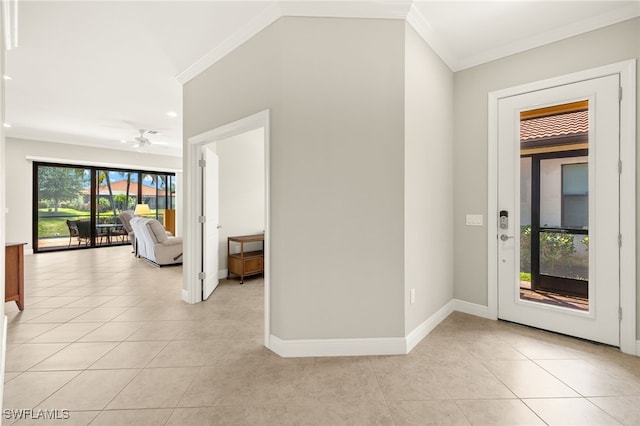 1408 Lucena Ln S, Naples, FL 34113 - foyer featuring light tile patterned flooring, crown molding, baseboards, and recessed lighting
