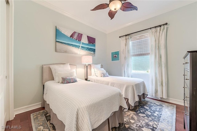 7699 Cottesmore Dr, Naples, FL 34113 - bedroom with crown molding, baseboards, a ceiling fan, and wood finished floors