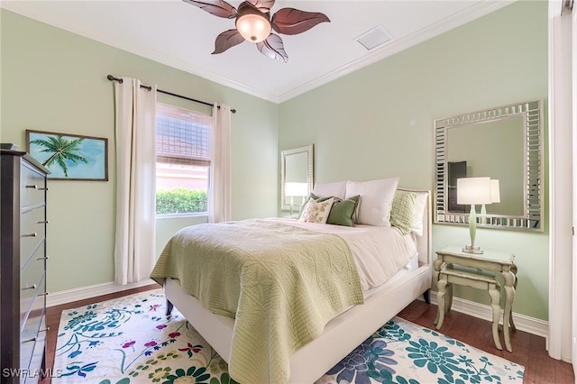 7699 Cottesmore Dr, Naples, FL 34113 - bedroom featuring baseboards, ornamental molding, a ceiling fan, and wood finished floors