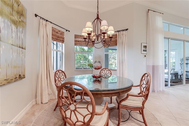 7699 Cottesmore Dr, Naples, FL 34113 - dining room featuring baseboards, an inviting chandelier, and light tile patterned floors