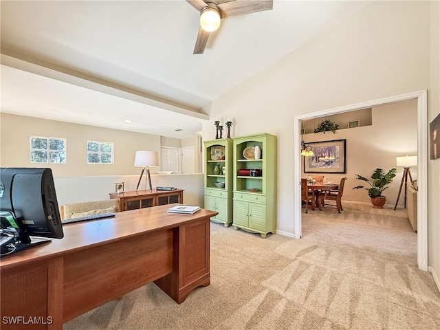 14641 Glen Cove Dr Unit 1704, Fort Myers, FL 33919 - home office featuring light colored carpet, lofted ceiling, ceiling fan, and baseboards