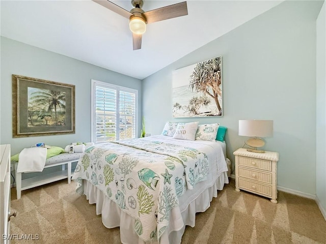 14641 Glen Cove Dr Unit 1704, Fort Myers, FL 33919 - carpeted bedroom featuring baseboards, lofted ceiling, and ceiling fan