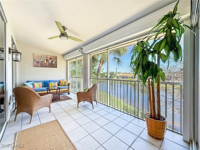 14641 Glen Cove Dr Unit 1704, Fort Myers, FL 33919 - sunroom / solarium with a water view, vaulted ceiling, and tile patterned floors