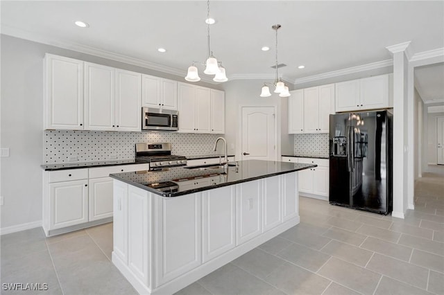 2967 Amblewind Dr, Fort Myers, FL 33905 - kitchen featuring appliances with stainless steel finishes, a sink, tasteful backsplash, white cabinetry, and light tile patterned floors