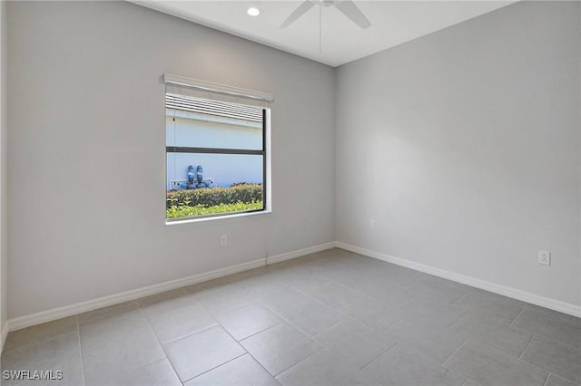 2967 Amblewind Dr, Fort Myers, FL 33905 - unfurnished room featuring a ceiling fan, light tile patterned floors, baseboards, and recessed lighting