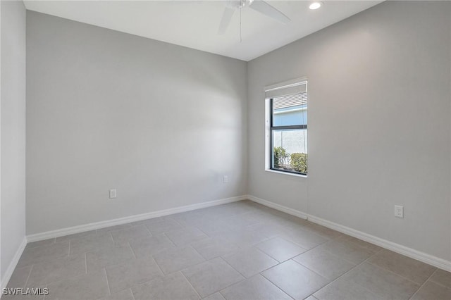 2967 Amblewind Dr, Fort Myers, FL 33905 - empty room featuring a ceiling fan, baseboards, light tile patterned flooring, and recessed lighting