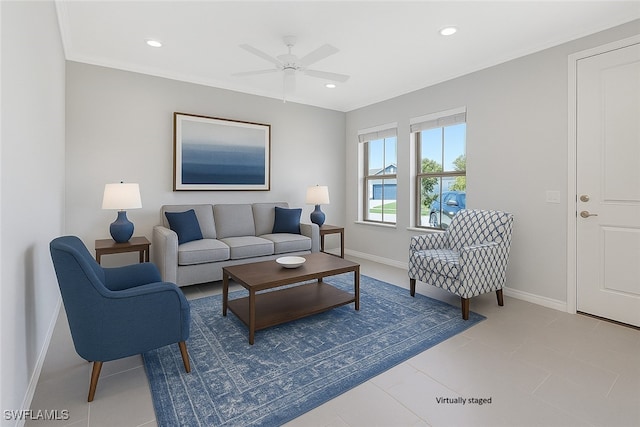 2967 Amblewind Dr, Fort Myers, FL 33905 - living area featuring baseboards, a ceiling fan, and recessed lighting
