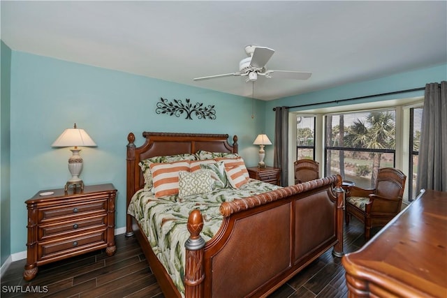 12090 Kelly Greens Blvd Unit 119, Fort Myers, FL 33908 - bedroom with baseboards, a ceiling fan, and wood finish floors