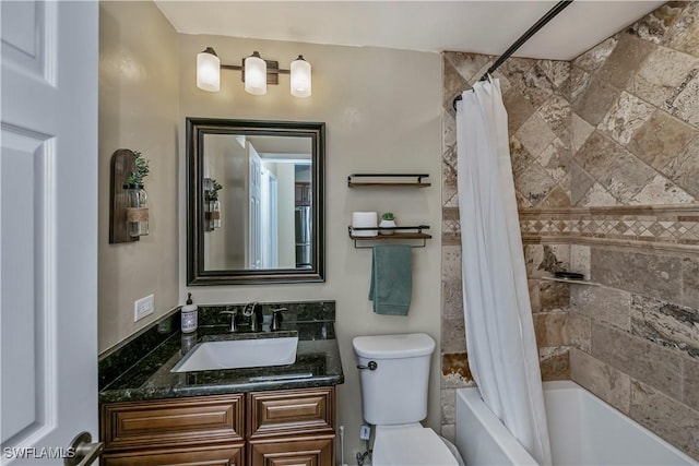 12090 Kelly Greens Blvd Unit 119, Fort Myers, FL 33908 - bathroom featuring toilet, shower / bathtub combination with curtain, and vanity