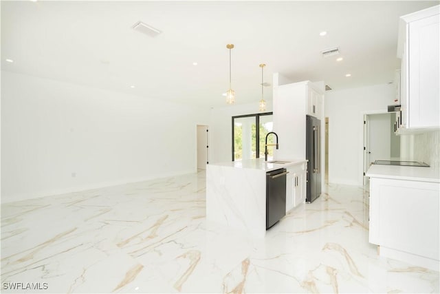 1603 E 5th St, Lehigh Acres, FL 33972 - kitchen with appliances with stainless steel finishes, white cabinets, light marble finish floors, a sink, and recessed lighting