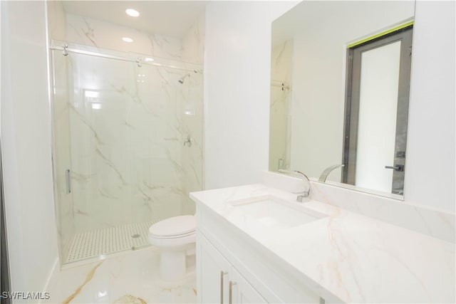 1603 E 5th St, Lehigh Acres, FL 33972 - bathroom featuring a marble finish shower, vanity, toilet, and recessed lighting