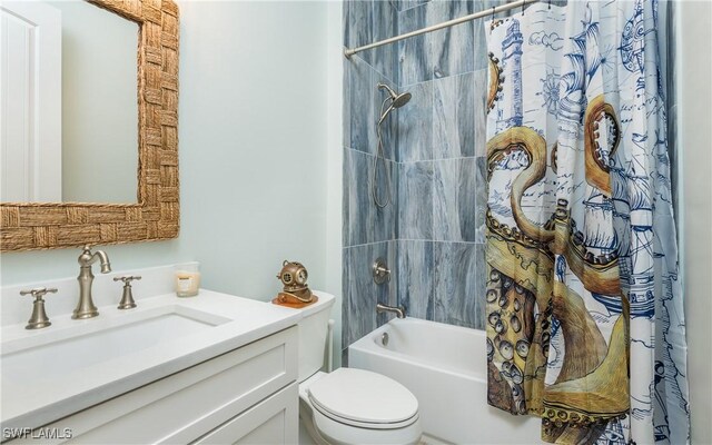 4620 Oro Pesos Ln, Upper Captiva, FL 33924 - full bathroom with toilet, vanity, and shower / bath combo with shower curtain