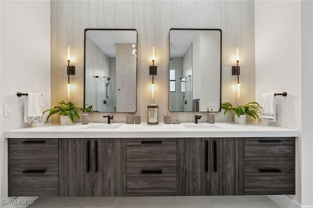 127 SW 56th Ter, Cape Coral, FL 33914 - bathroom with double vanity, a shower stall, and a sink