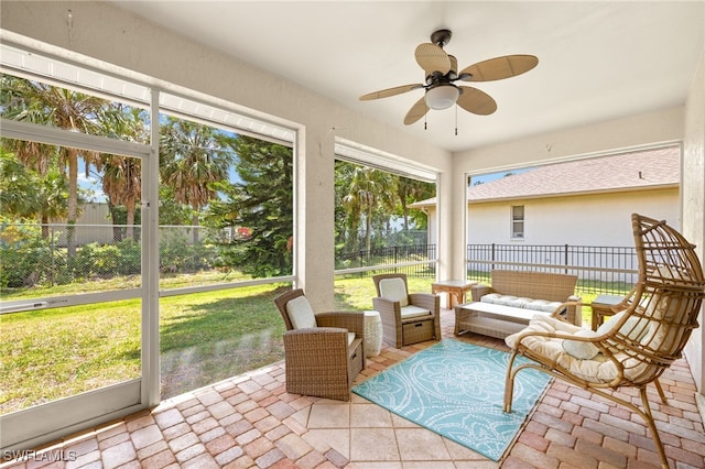 5794 Elizabeth Ann Way, Fort Myers, FL 33912 - sunroom / solarium with ceiling fan and an outdoor hangout area