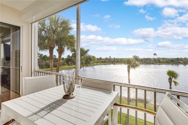 exterior space featuring a water view