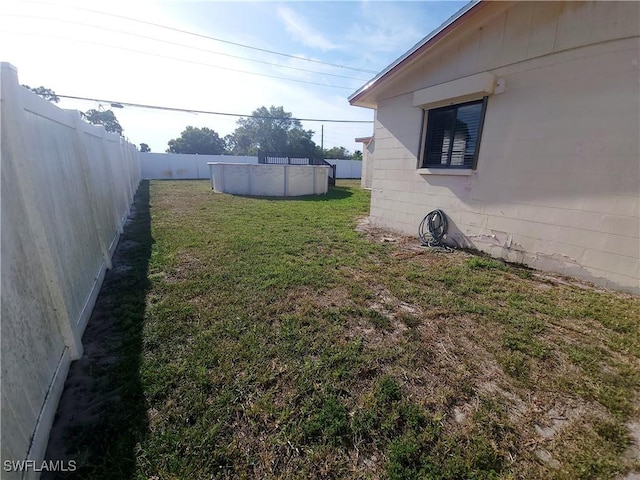 view of yard with a fenced backyard and a fenced in pool
