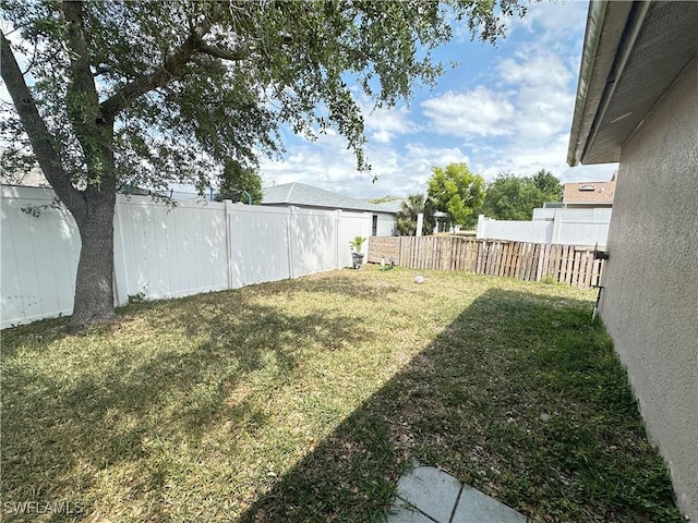 view of yard with a fenced backyard
