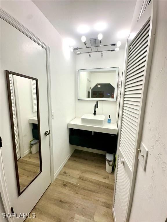 bathroom with vanity and wood finished floors