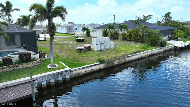 3309 NW 3rd Ter, Cape Coral, FL 33993 - dock area featuring a water view, a residential view, and a lanai