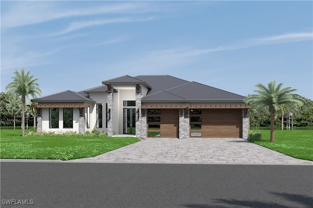 3309 NW 3rd Ter, Cape Coral, FL 33993 - view of front of property with decorative driveway, a front lawn, and a garage