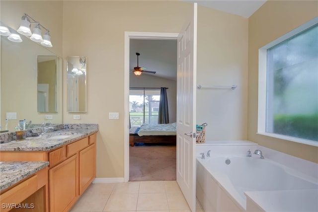 2042 Mandarin Ln, Naples, FL 34120 - full bath with ensuite bathroom, tile patterned floors, a garden tub, ceiling fan, and vanity